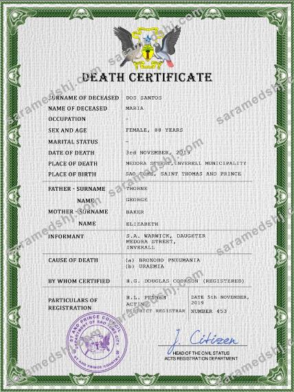 Sao Tome vital record death certificate PSD template
